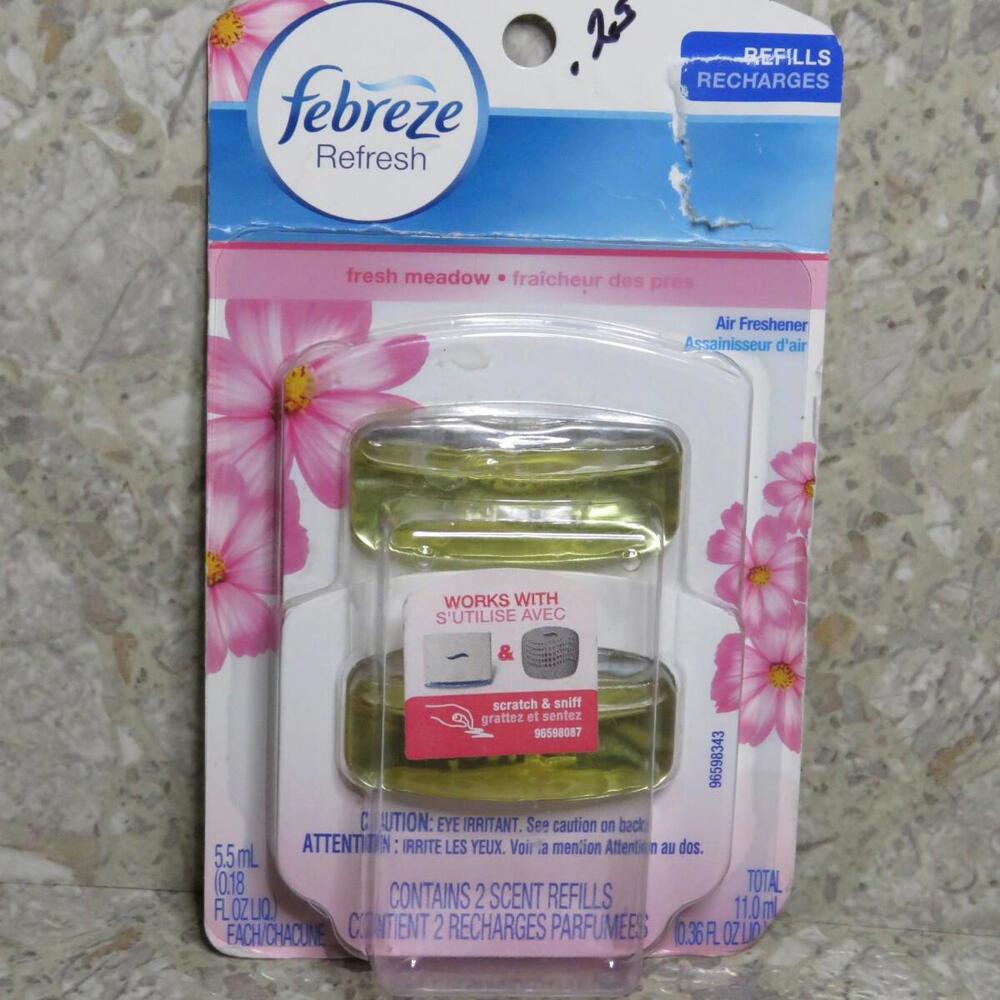 NEW Febreze Refresh Fresh Meadow 2 Refills Small Space Air Freshener 5.5 mL EACH
